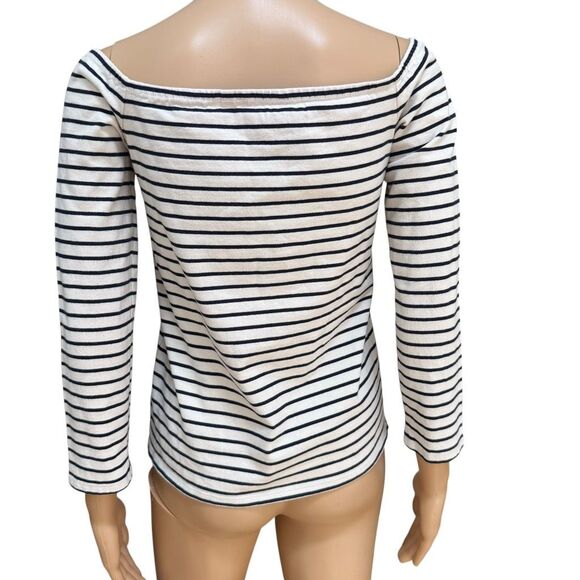 Theory Aprine K Classic Stripe Off-the-Shoulder Top 100% cotton cream/navy Sz S - Picture 4 of 8